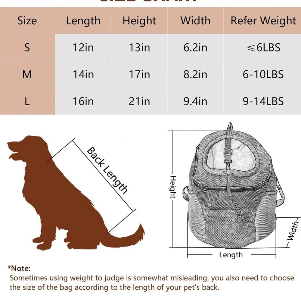 Pet Dog Backpack Carrier with Storage Pockets Dog Front Pack for Small Dogs Cats